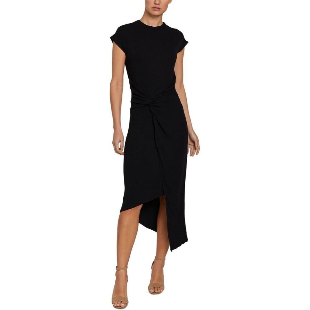 Women's Midi Dress Rayon Spandex Cap Sleeve Asymmetrical Knot Front